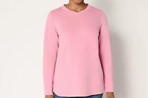 Denim & Co Large Antique Blush Fleece Snowflake Embroidered Top A705932 NWOT